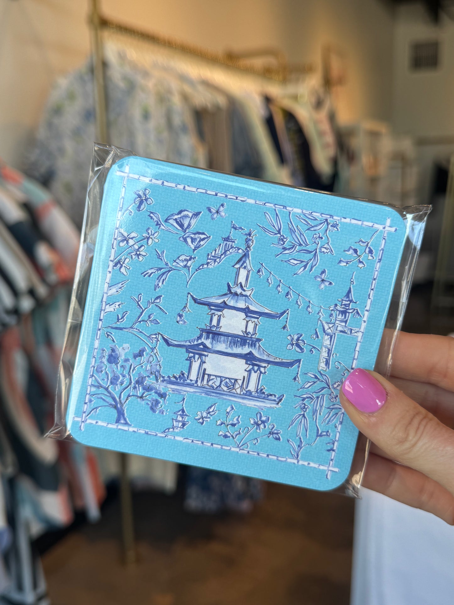 Blue Pagoda Paper Coasters