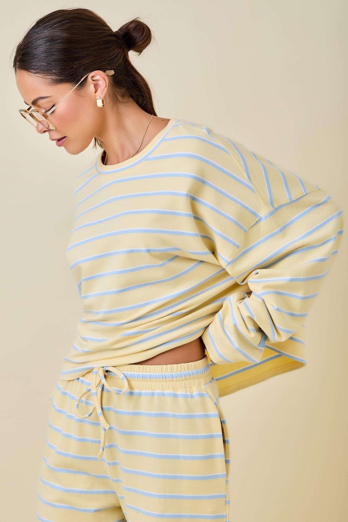 Striped Boxy Lounge Sweatshirt Yellow