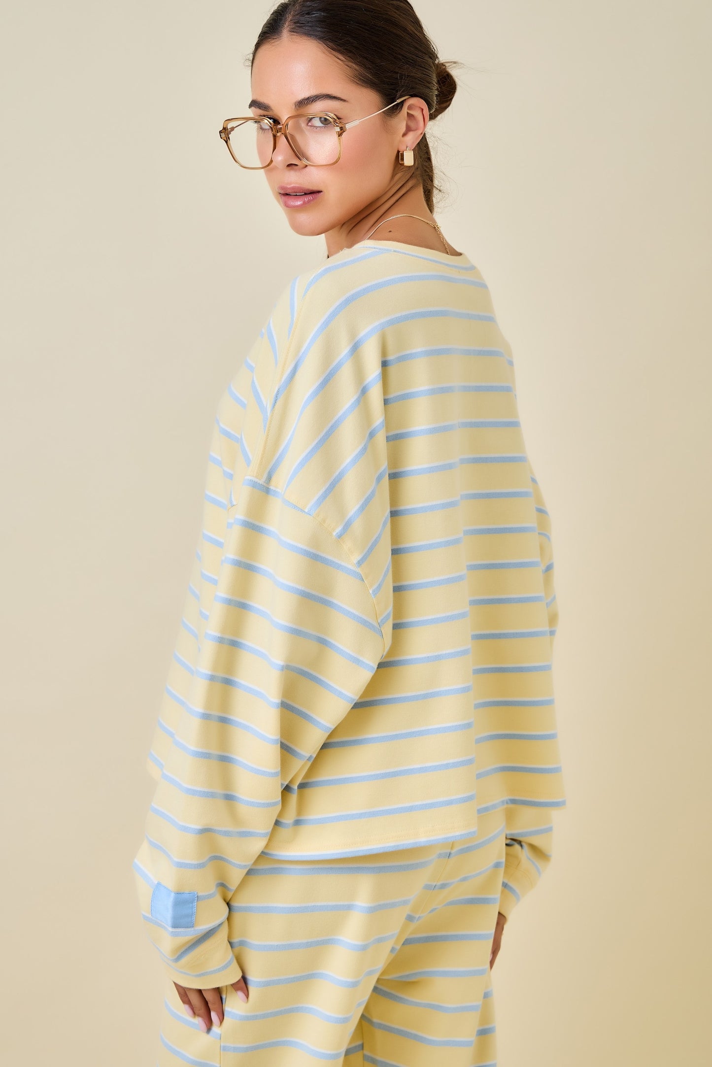 Striped Boxy Lounge Sweatshirt Yellow