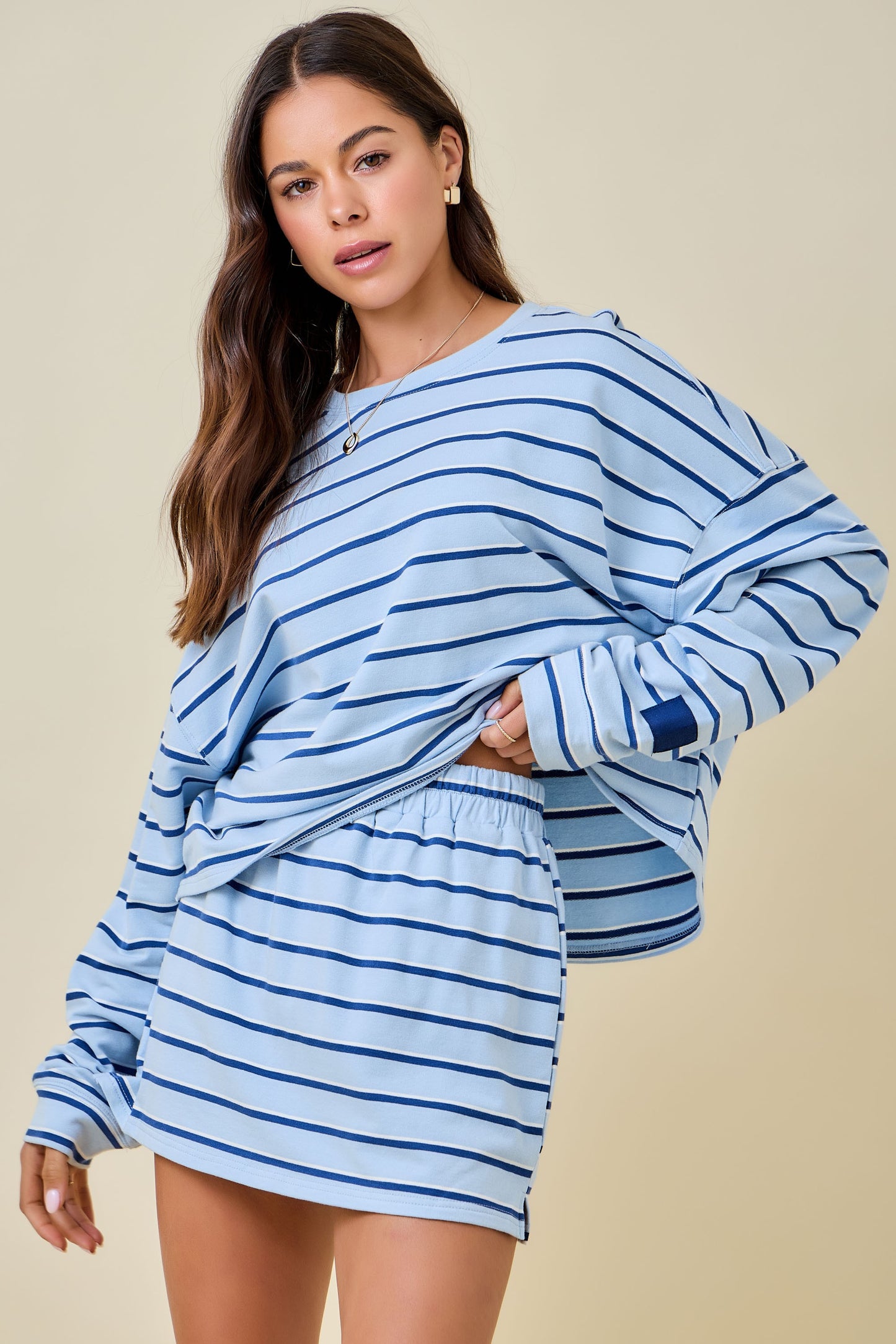 Striped Boxy Lounge Sweatshirt Baby Blue/Navy