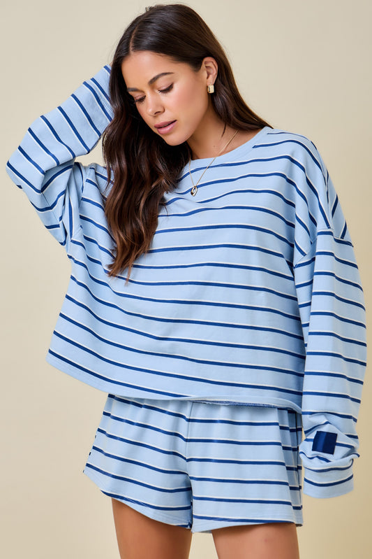 Striped Boxy Lounge Sweatshirt Baby Blue/Navy