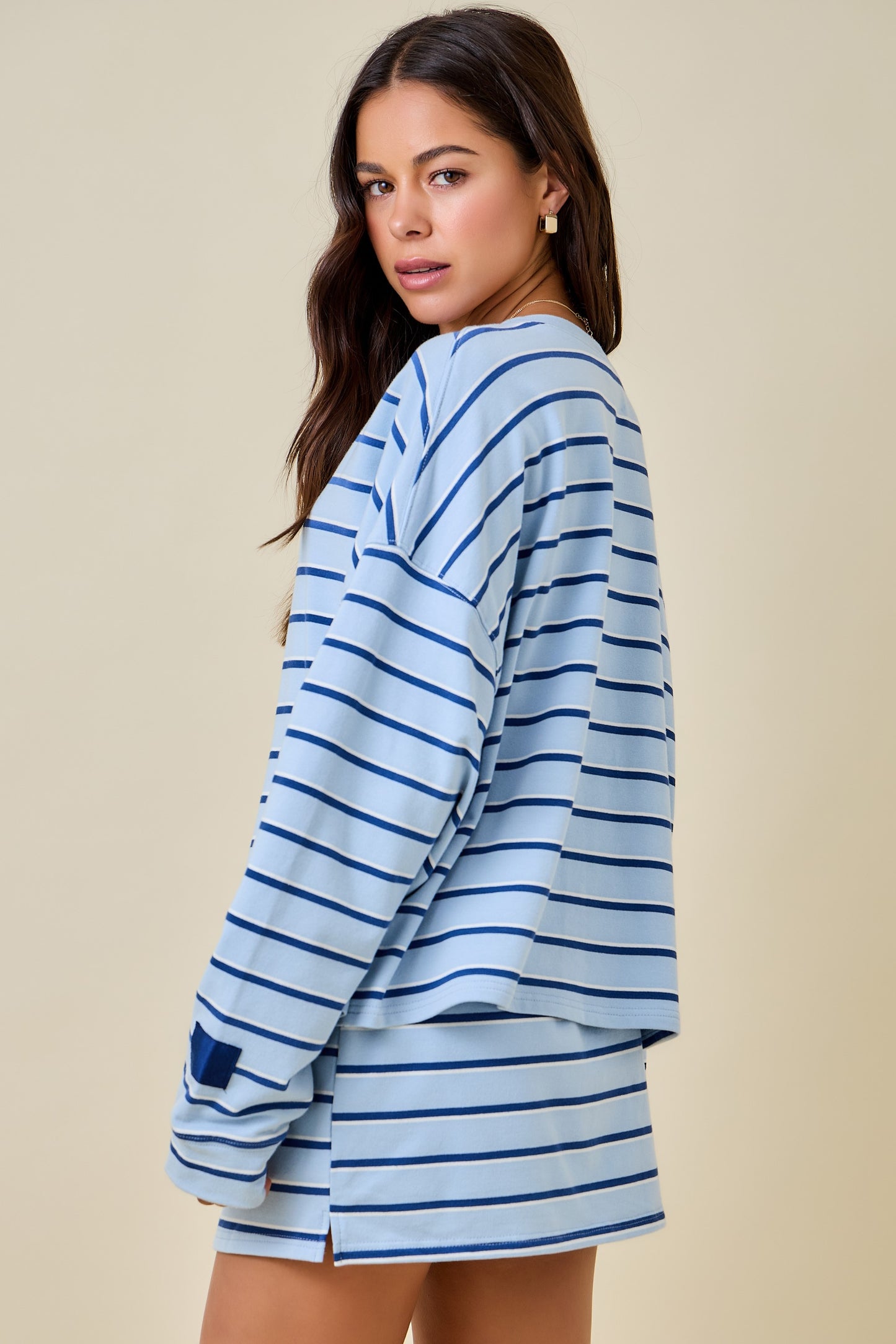 Striped Boxy Lounge Sweatshirt Baby Blue/Navy