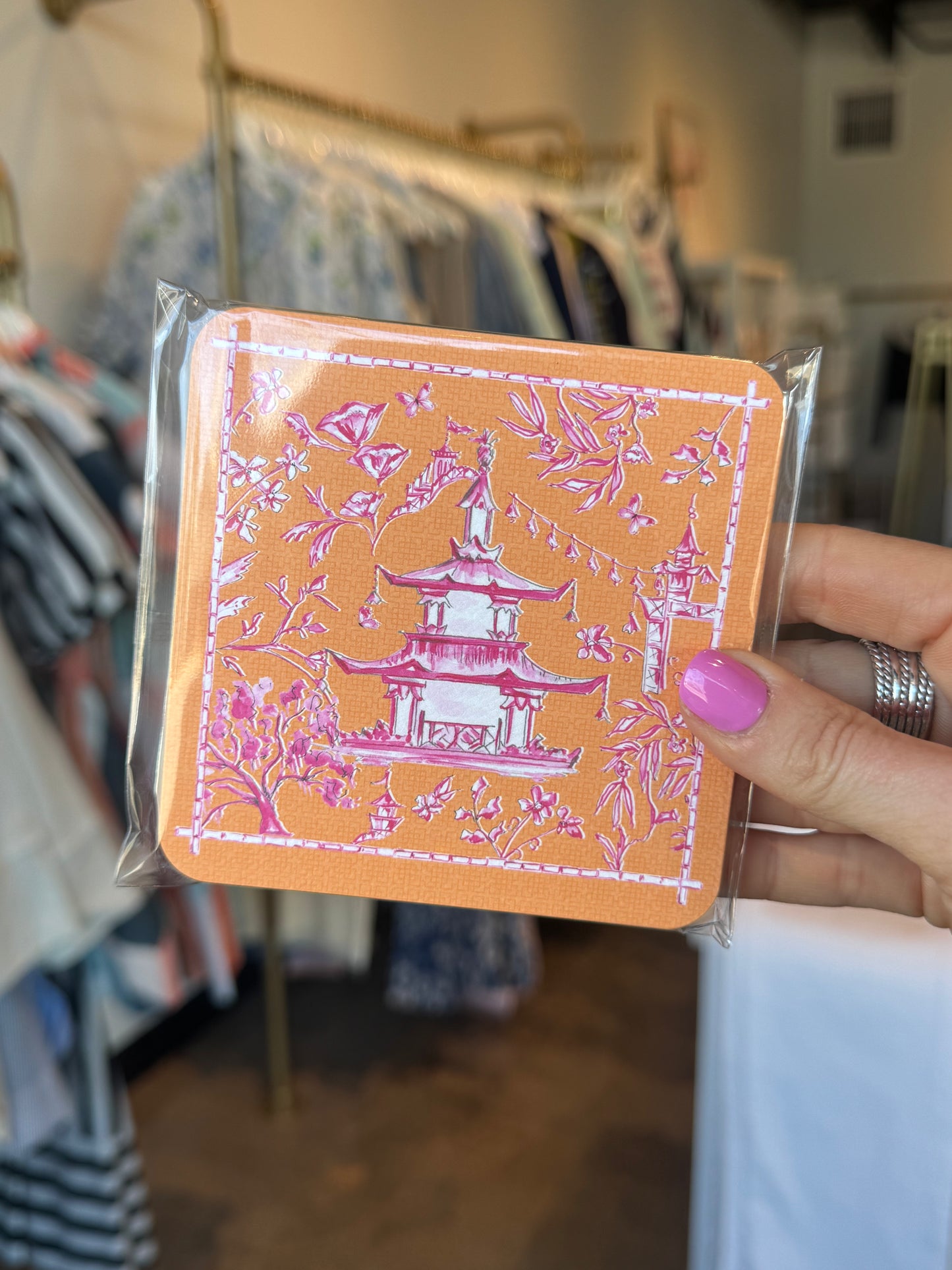 Orange Pagoda Paper Coasters