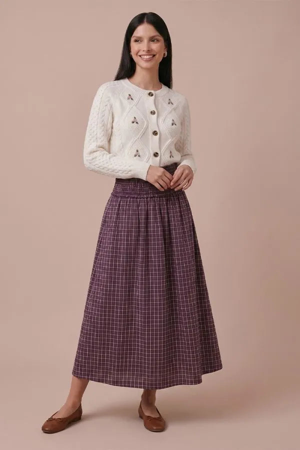 Smocked Waist Plaid Midi Skirt