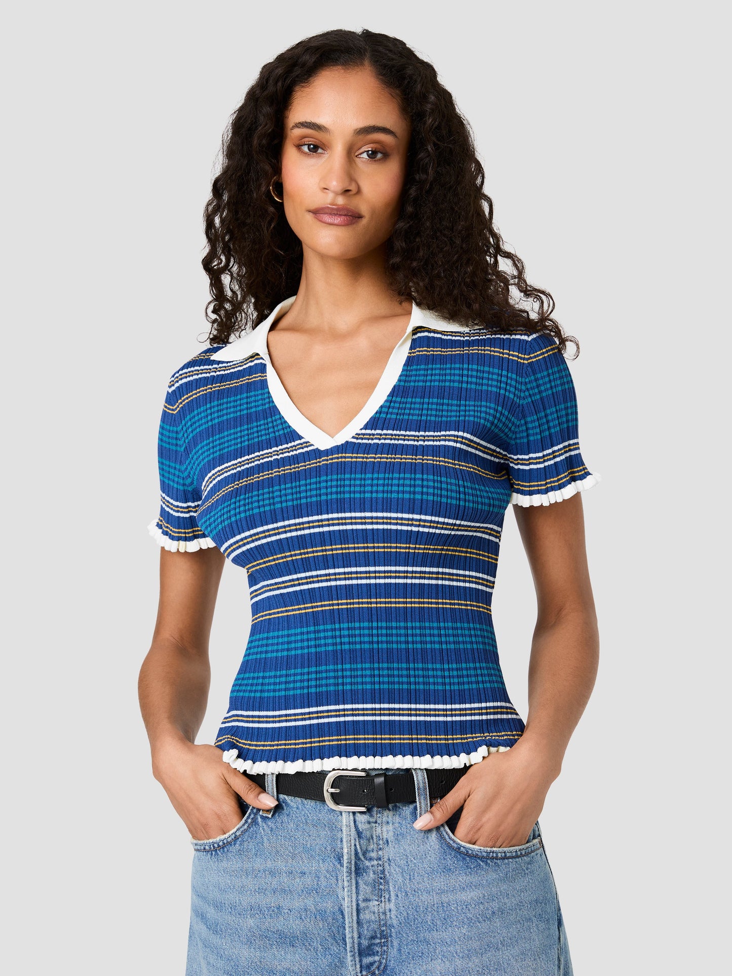 Crinkle Knit Rib Stripe Top