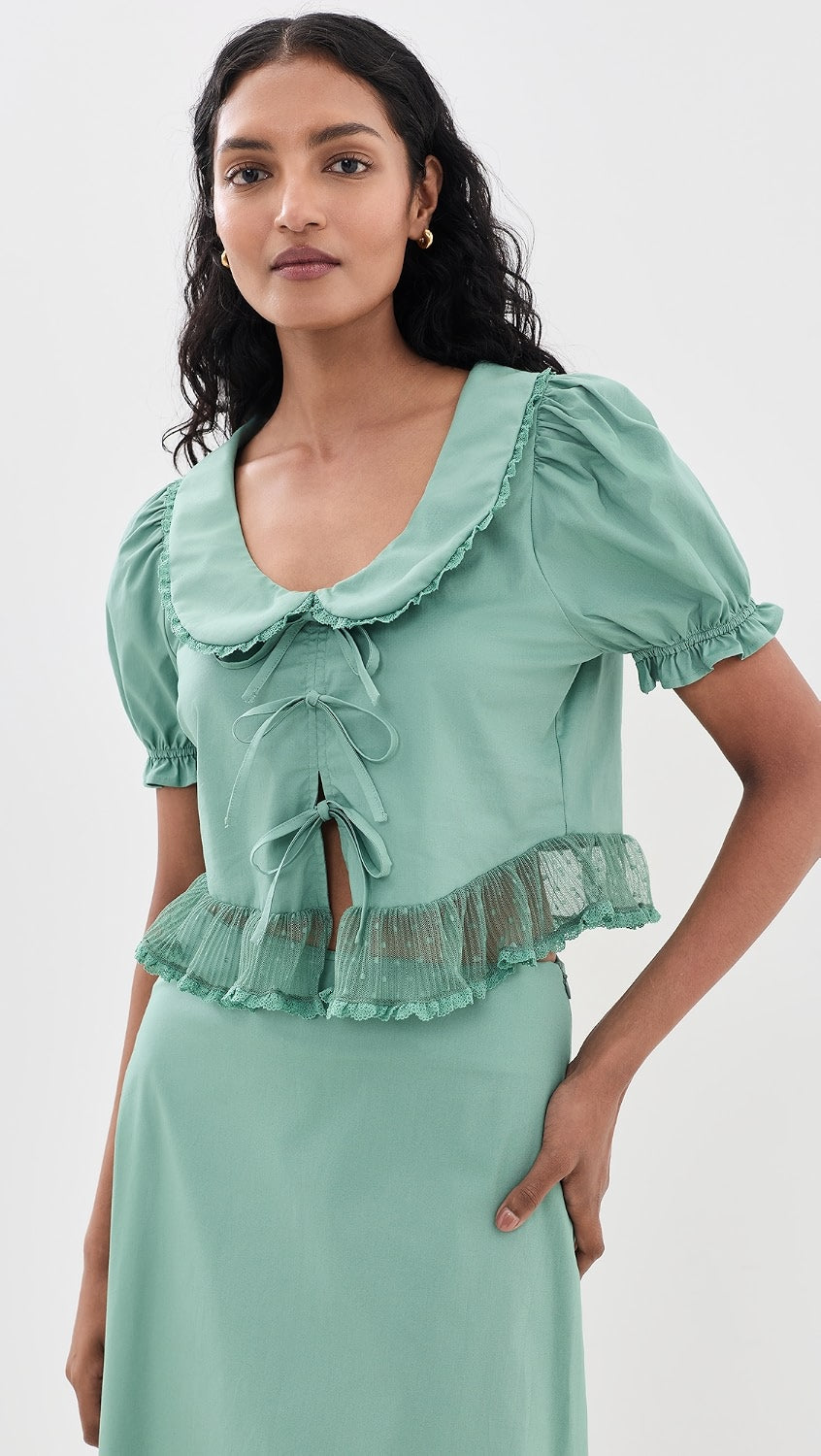 Collette Top Babydoll Top in Eucalyptus
