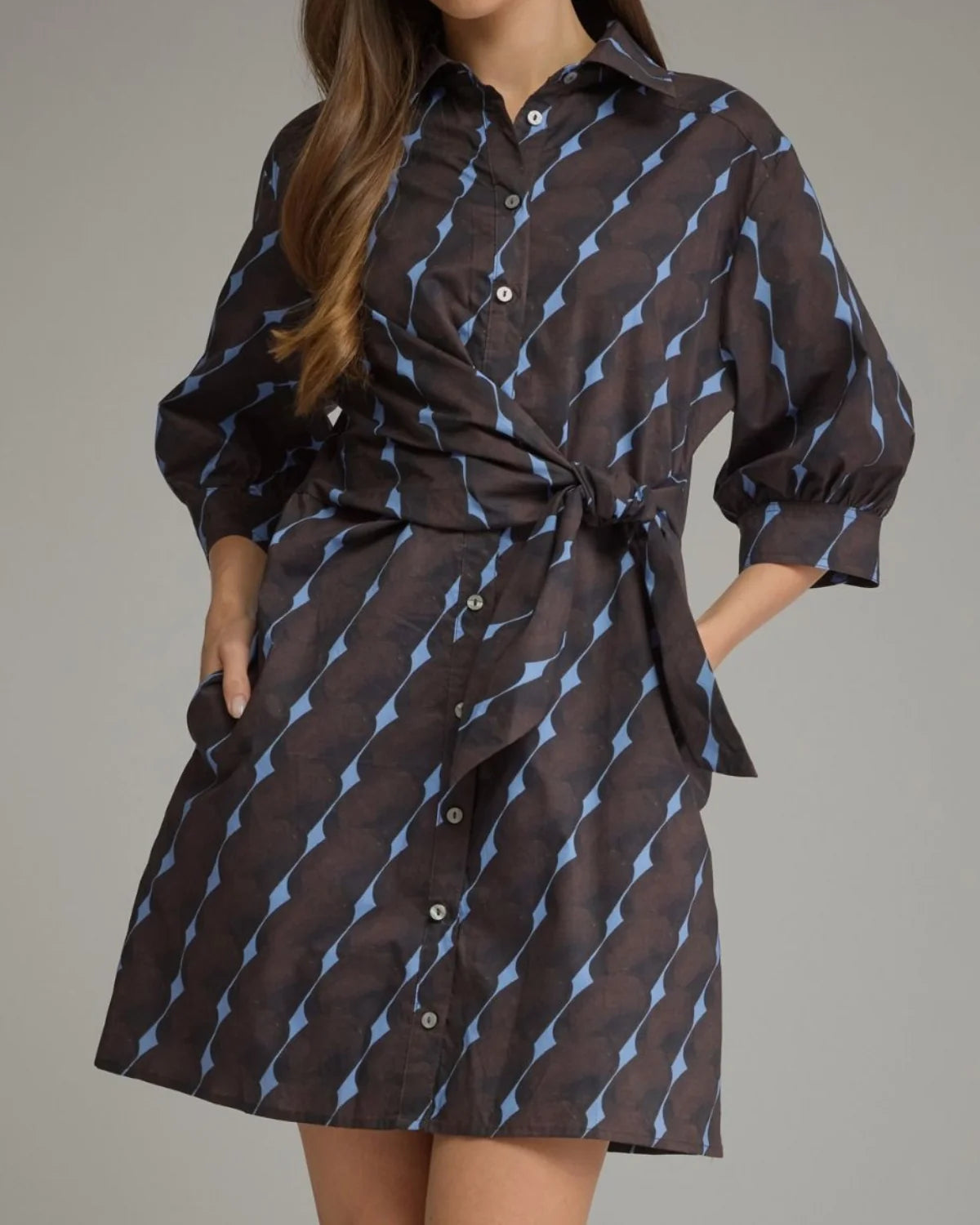 Tie Waist Patterned Mini Dress
