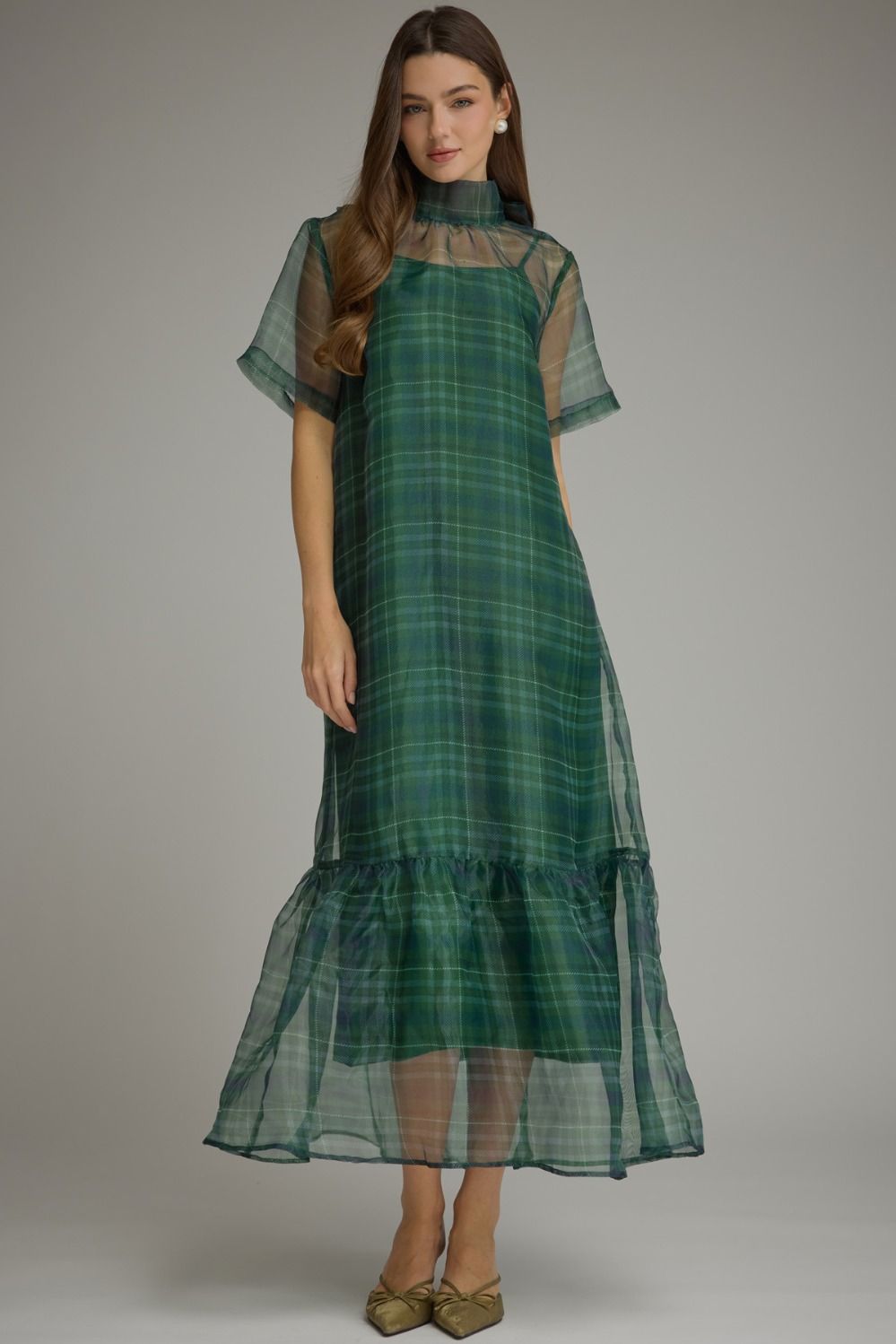 Sheer Maxi Plaid Dress