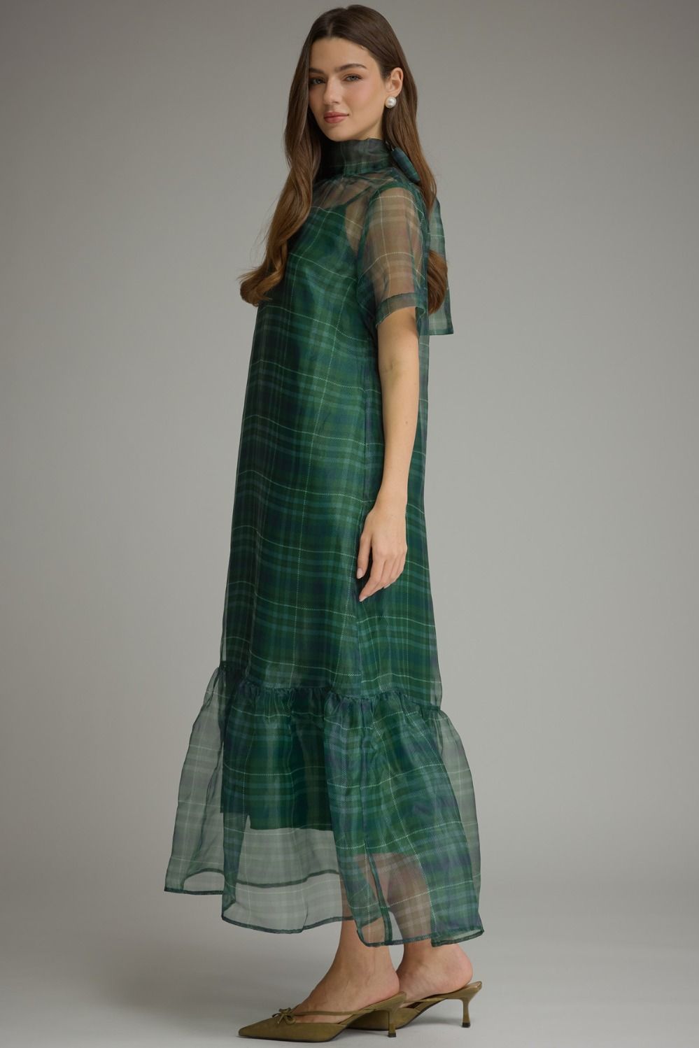 Sheer Maxi Plaid Dress