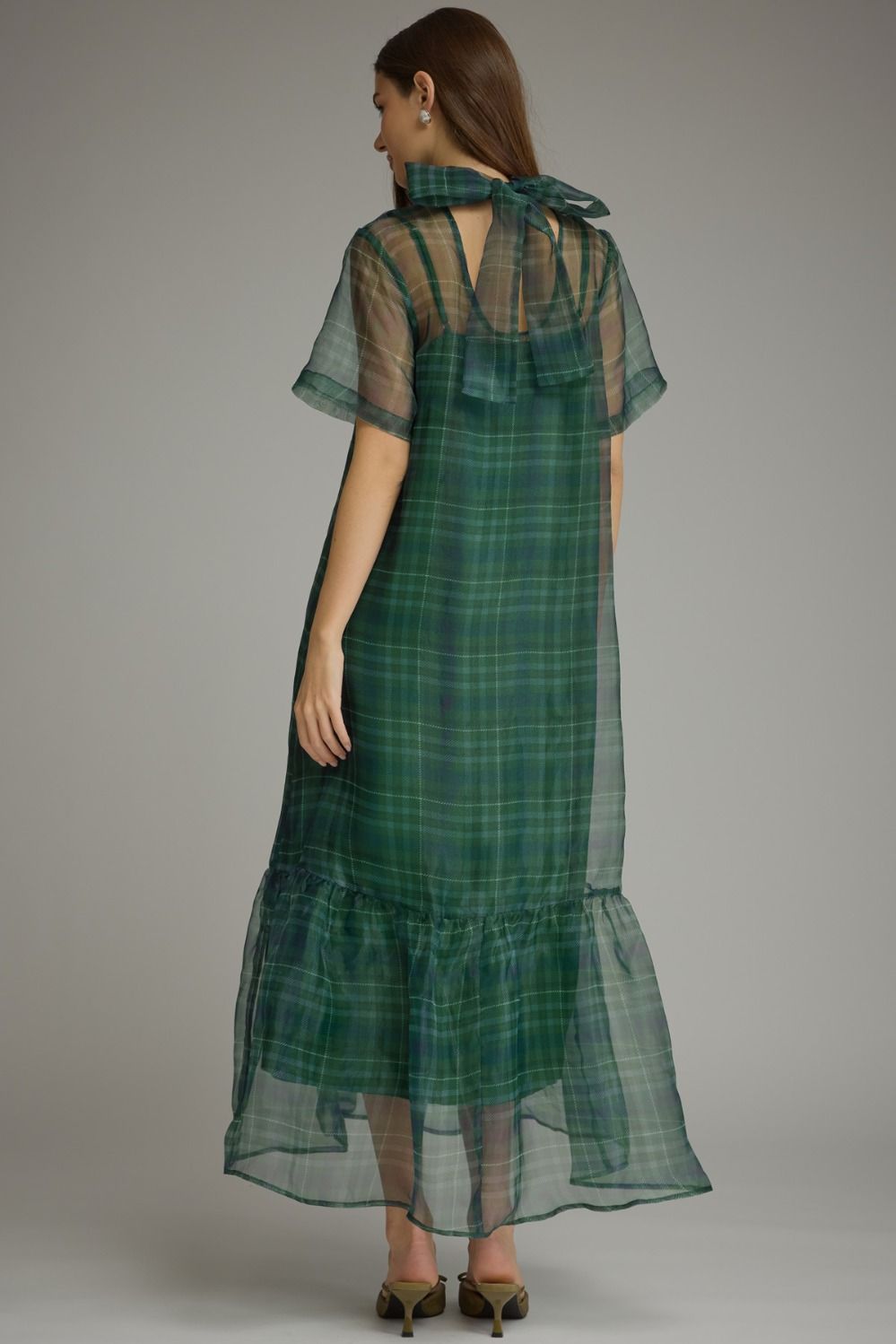 Sheer Maxi Plaid Dress