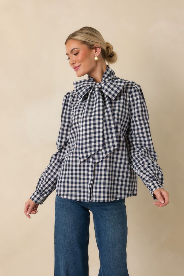 Parker Navy Check Blouse