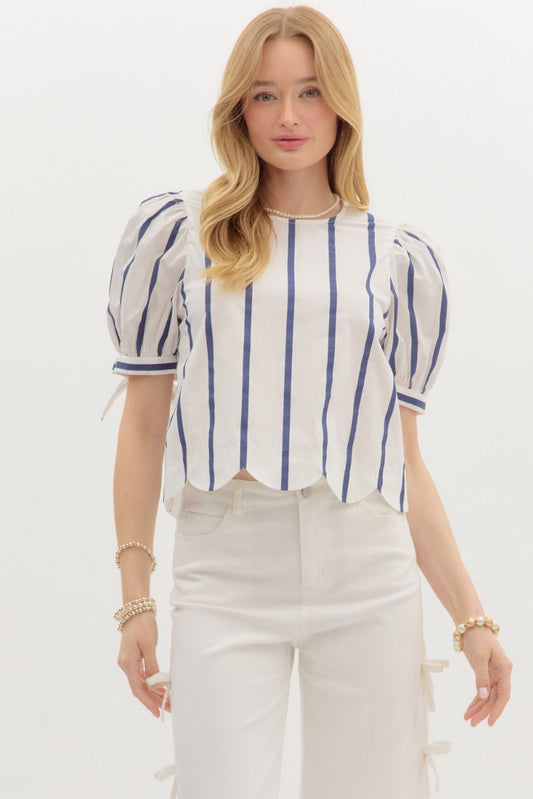 Navy Stripe Tie Sleeve Top