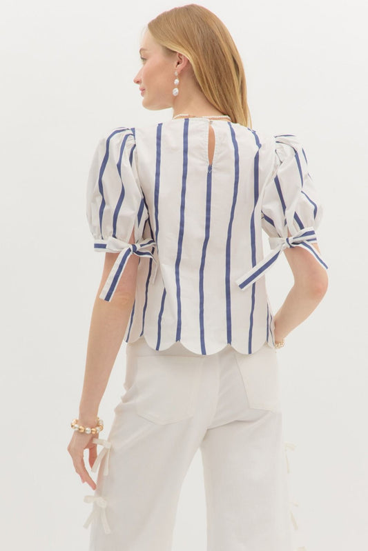 Navy Stripe Tie Sleeve Top