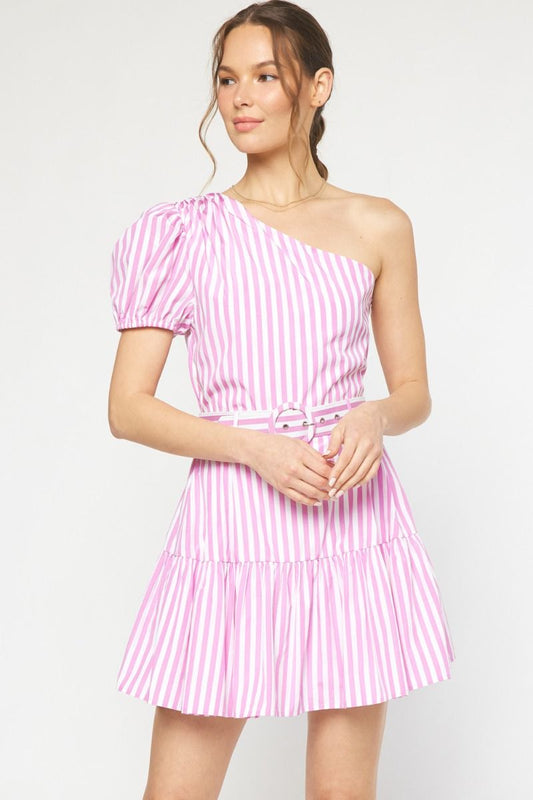 Striped One Shoulder Mini Dress