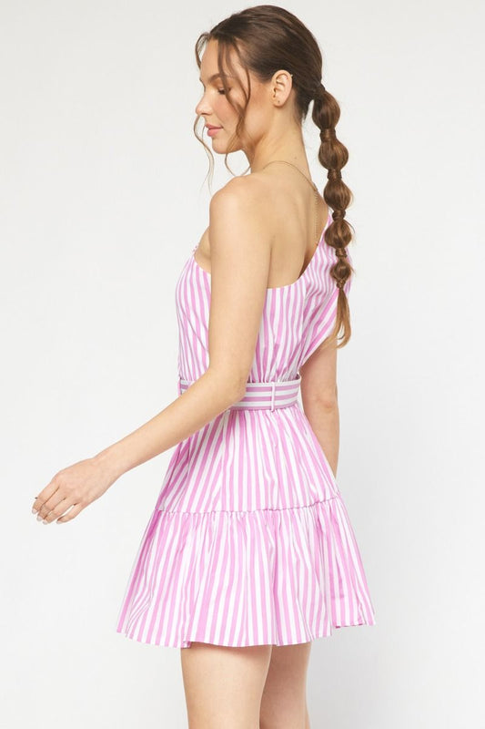 Striped One Shoulder Mini Dress