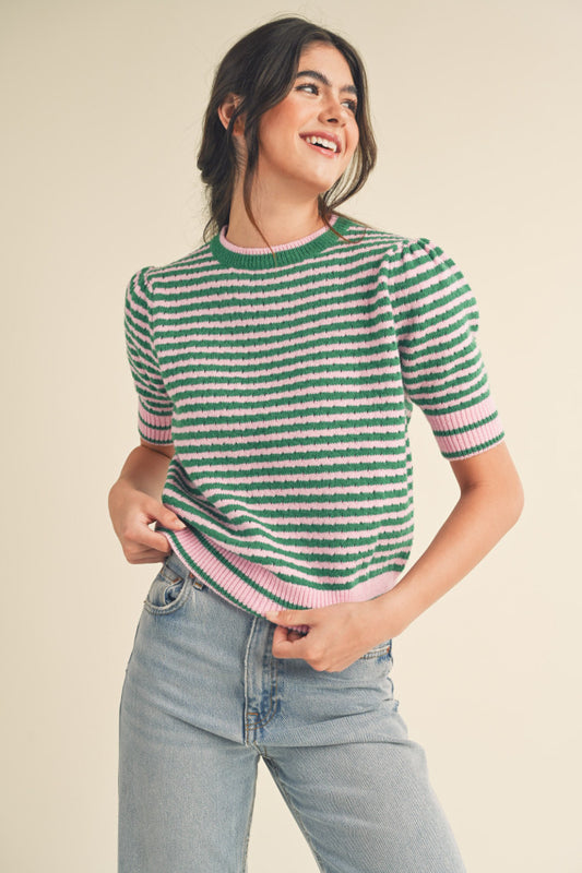 Stripe Short Sleeve Sweater