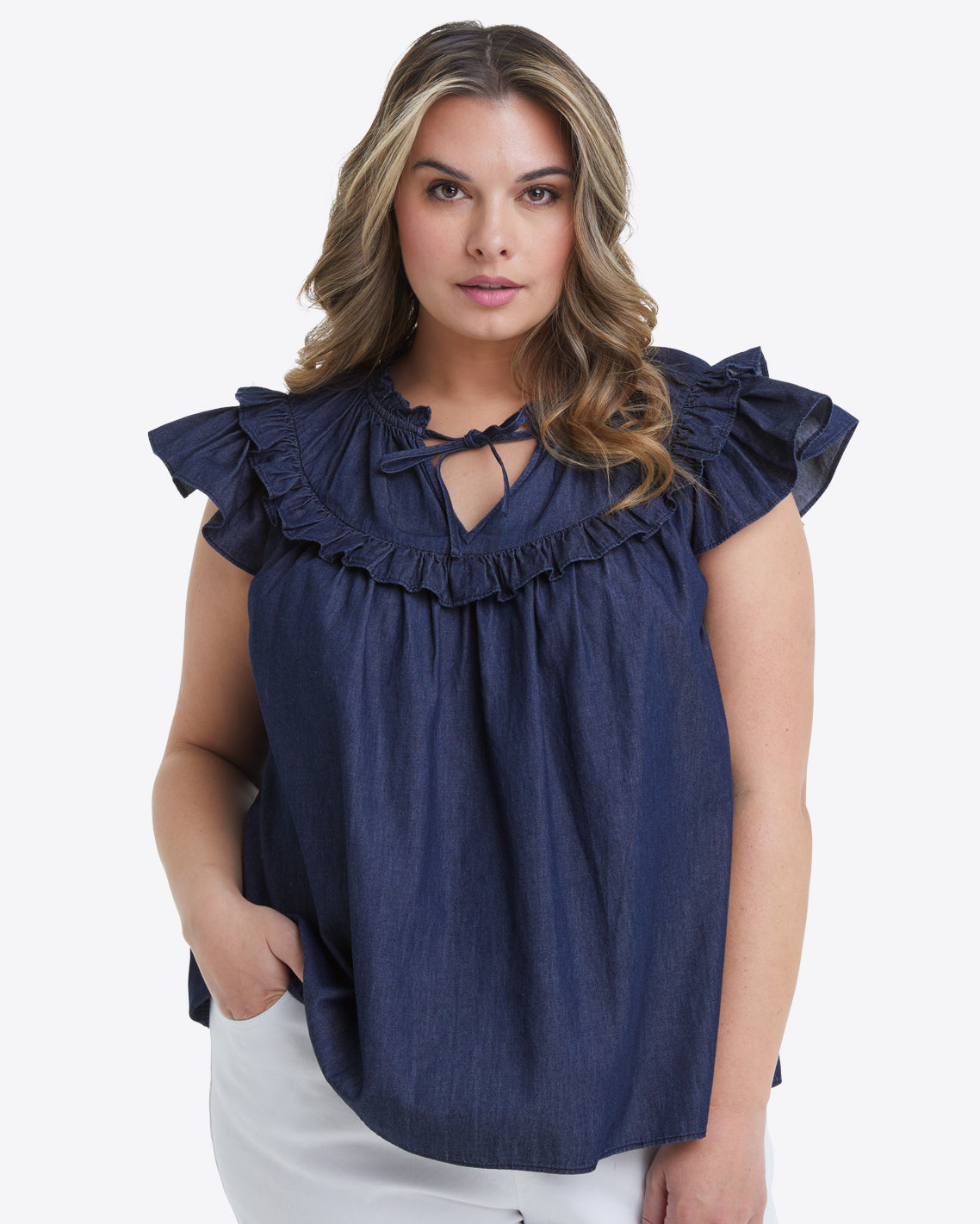 Flutter Sleeve Denim Top