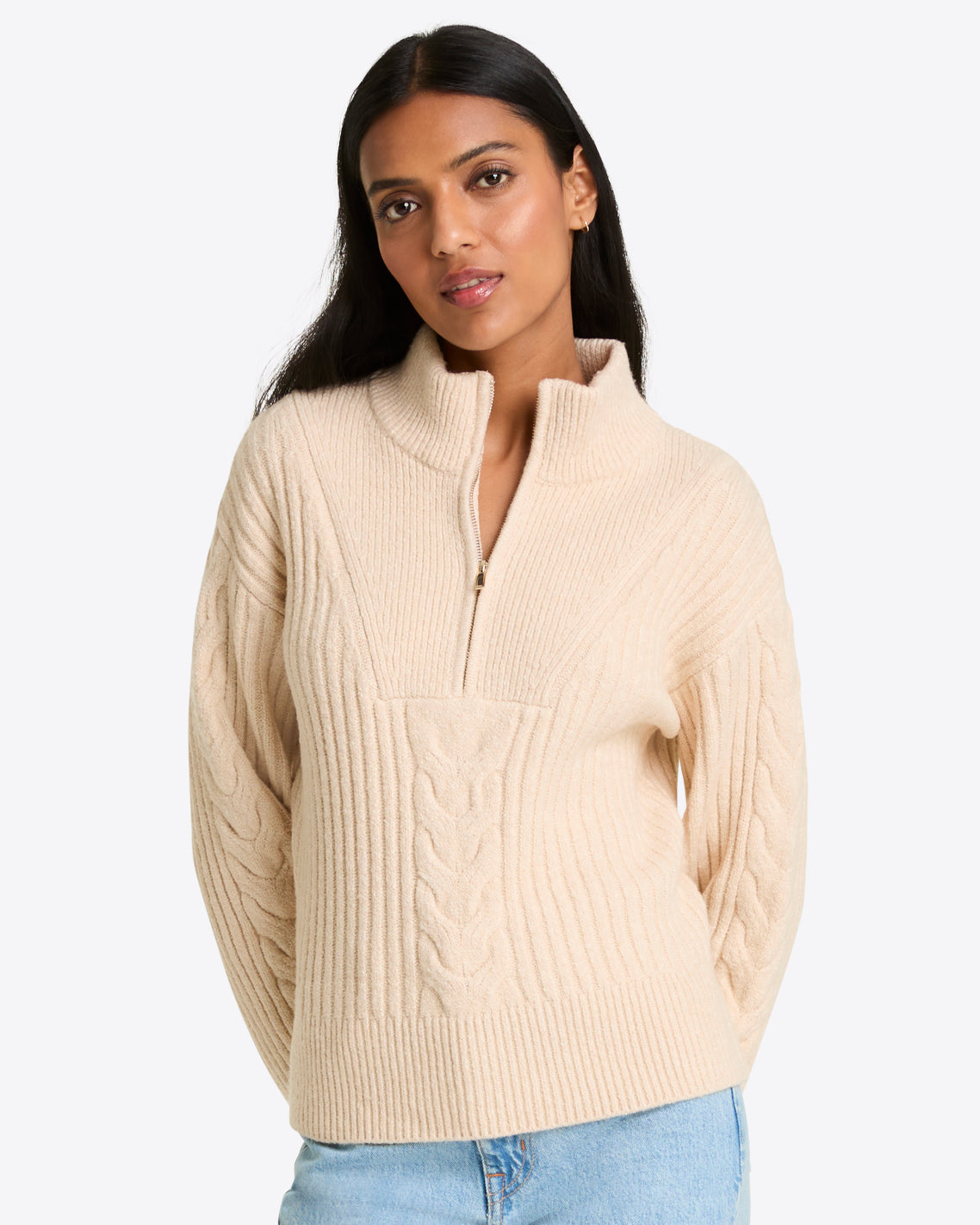 Quarter Zip Cable Knit Sweater