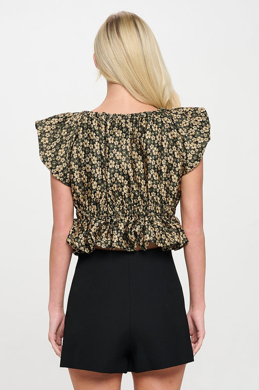 Gold Daisy Jacquard Bow Top