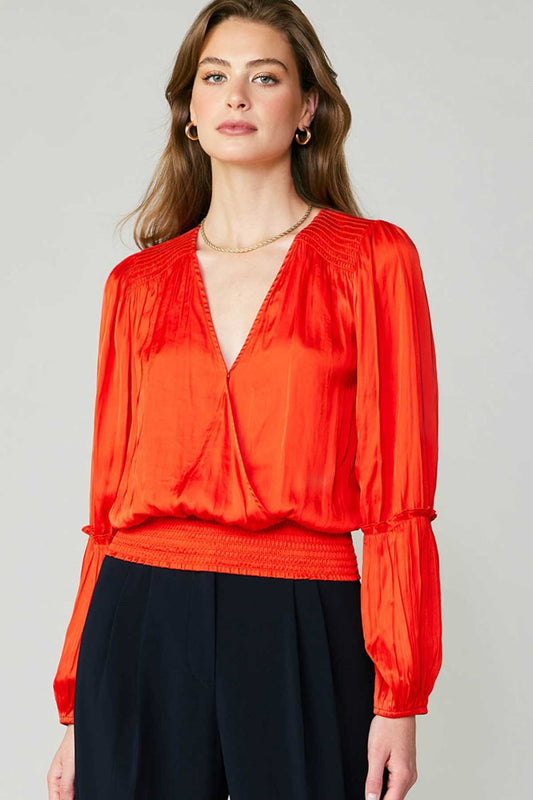 Long Sleeve Pleated Top Flame