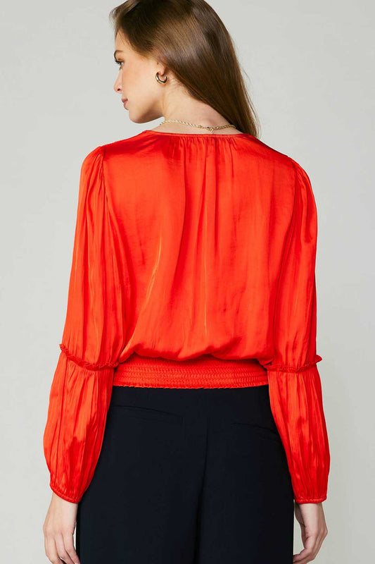 Long Sleeve Pleated Top Flame