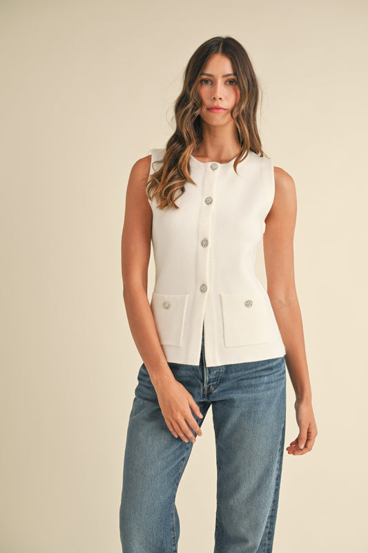 Crystal Button Sweater Vest