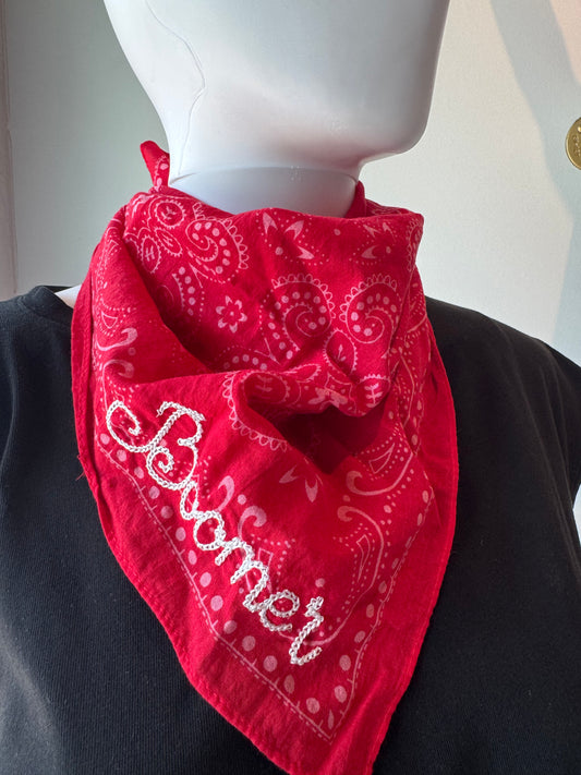 Embroidered Bandana With Chainstitch Text