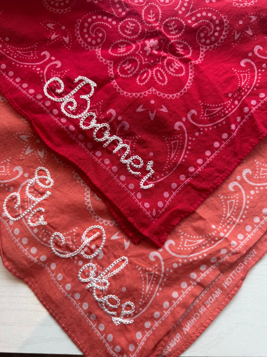 Embroidered Bandana With Chainstitch Text