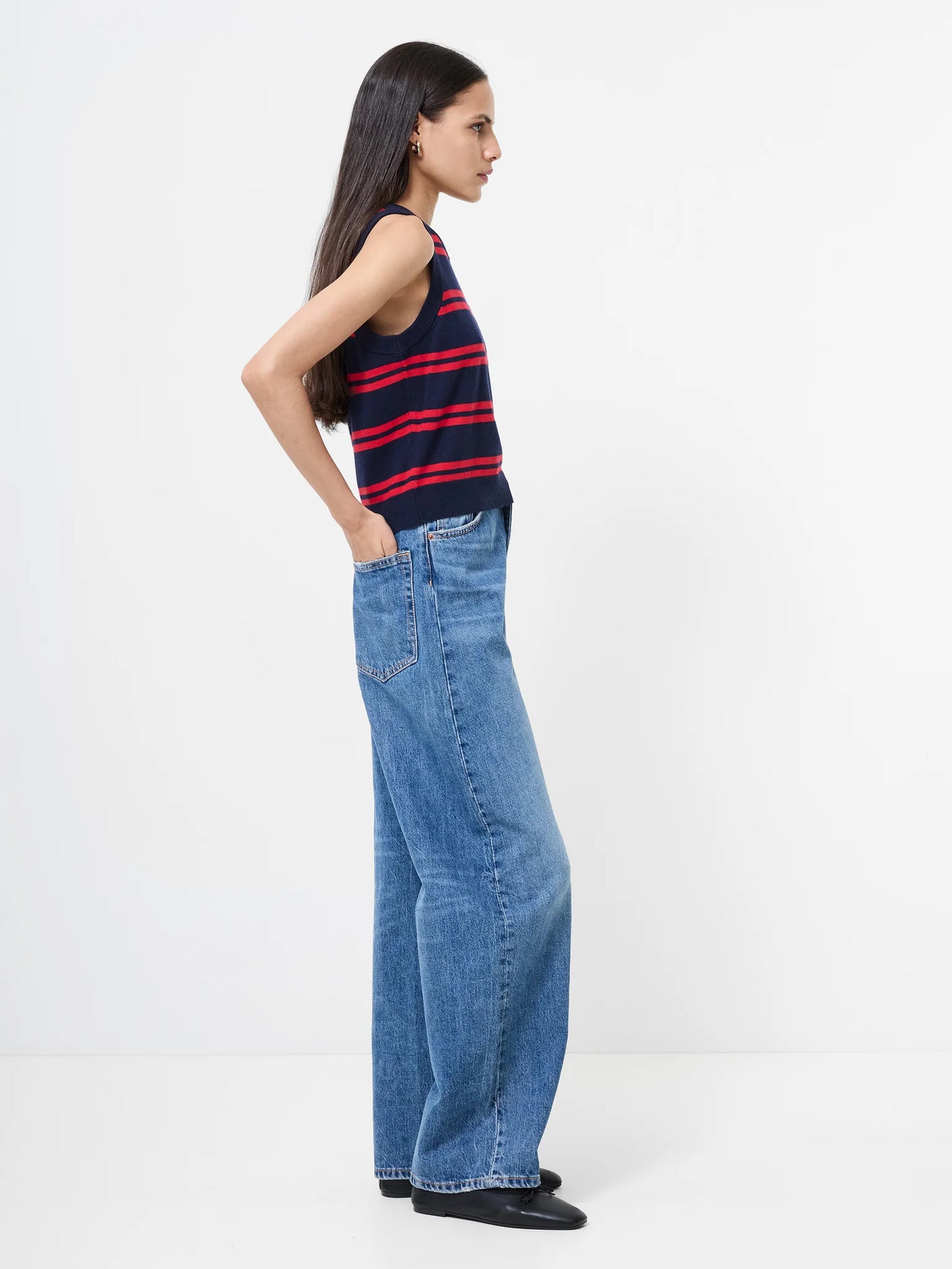 Padma Fine Knit Tank in Navy/Red Stripe