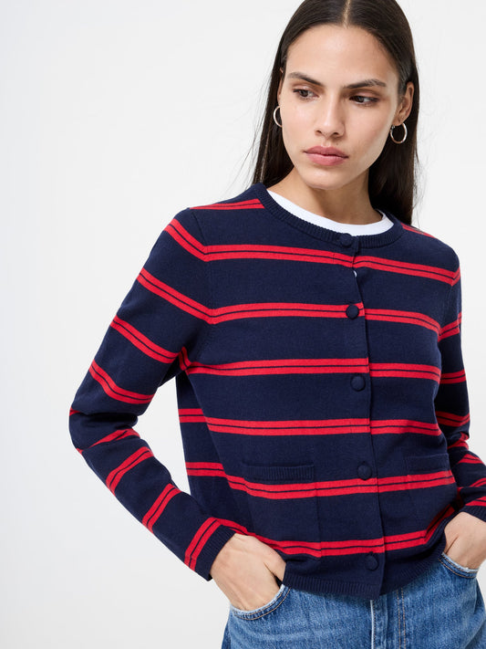 Padma Fine Knit Cardi in Navy/Red Stripe