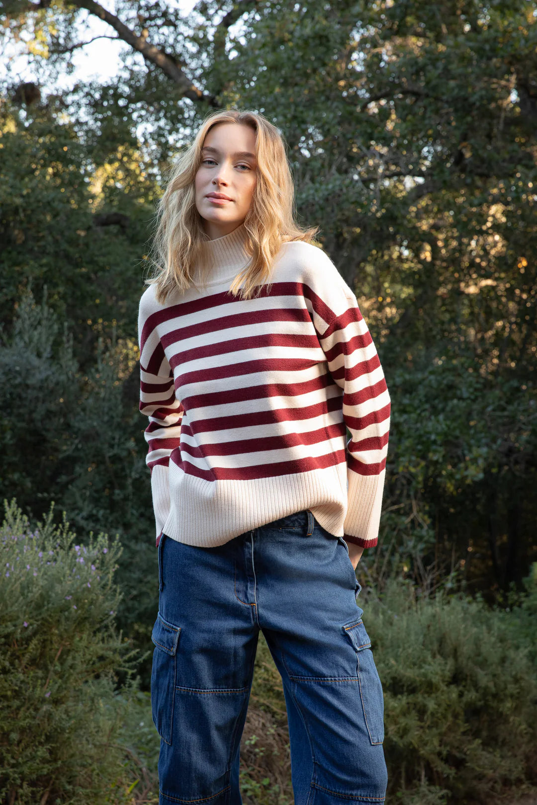 Sangria Stripe Boxy Mockneck Sweater