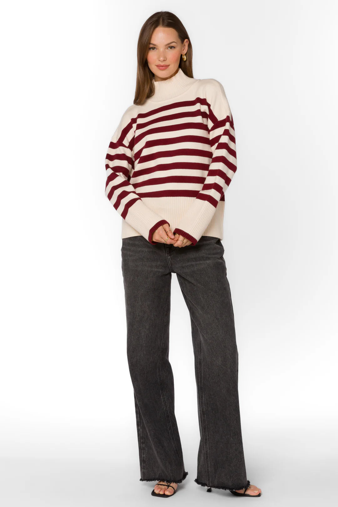 Sangria Stripe Boxy Mockneck Sweater