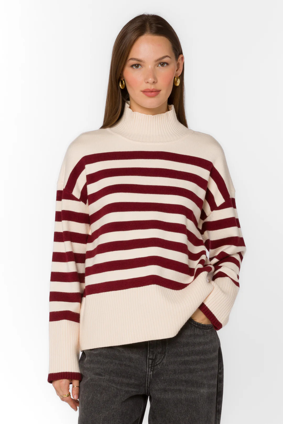 Sangria Stripe Boxy Mockneck Sweater