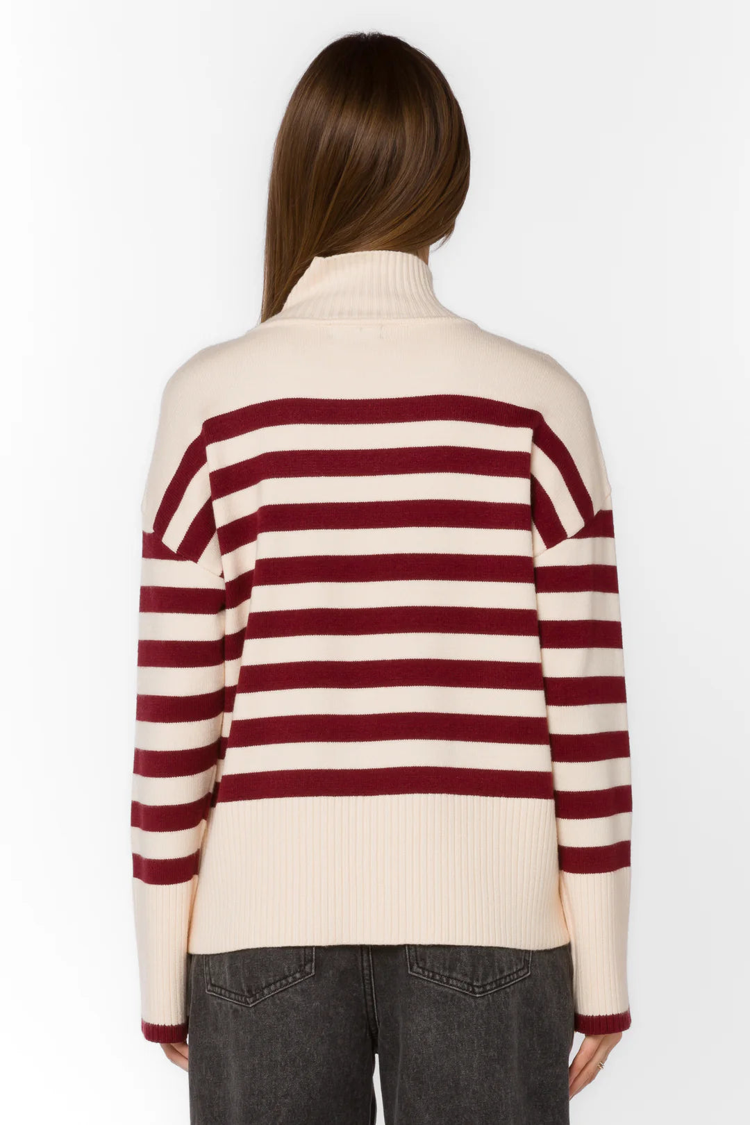 Sangria Stripe Boxy Mockneck Sweater