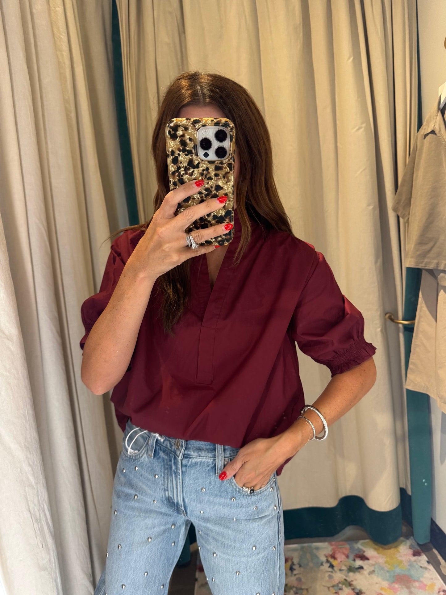 Balloon Sleeve Blouse Burgundy