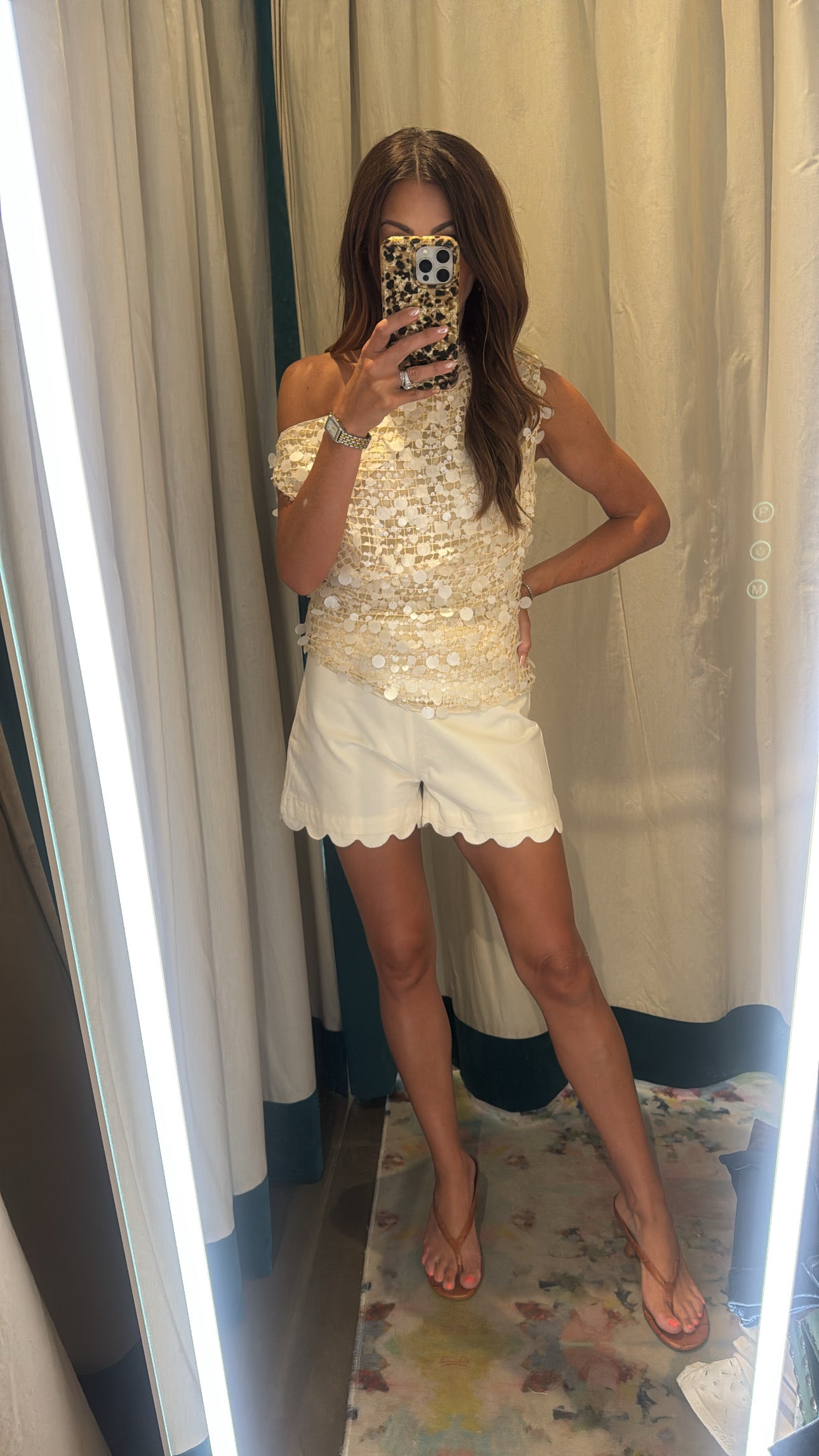 Lucy Paris candy disc sequin cream white top 