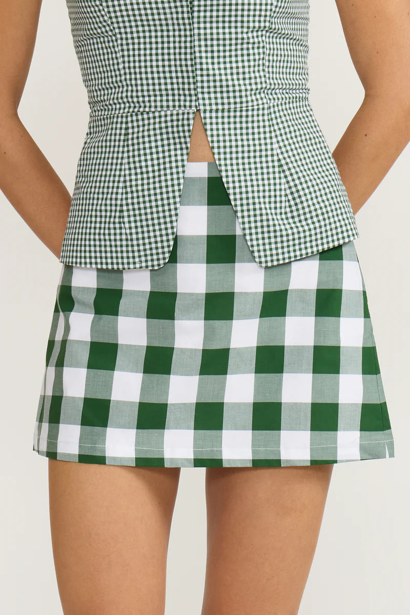 Women’s Lucy Paris green gingham mini skirt matching set 