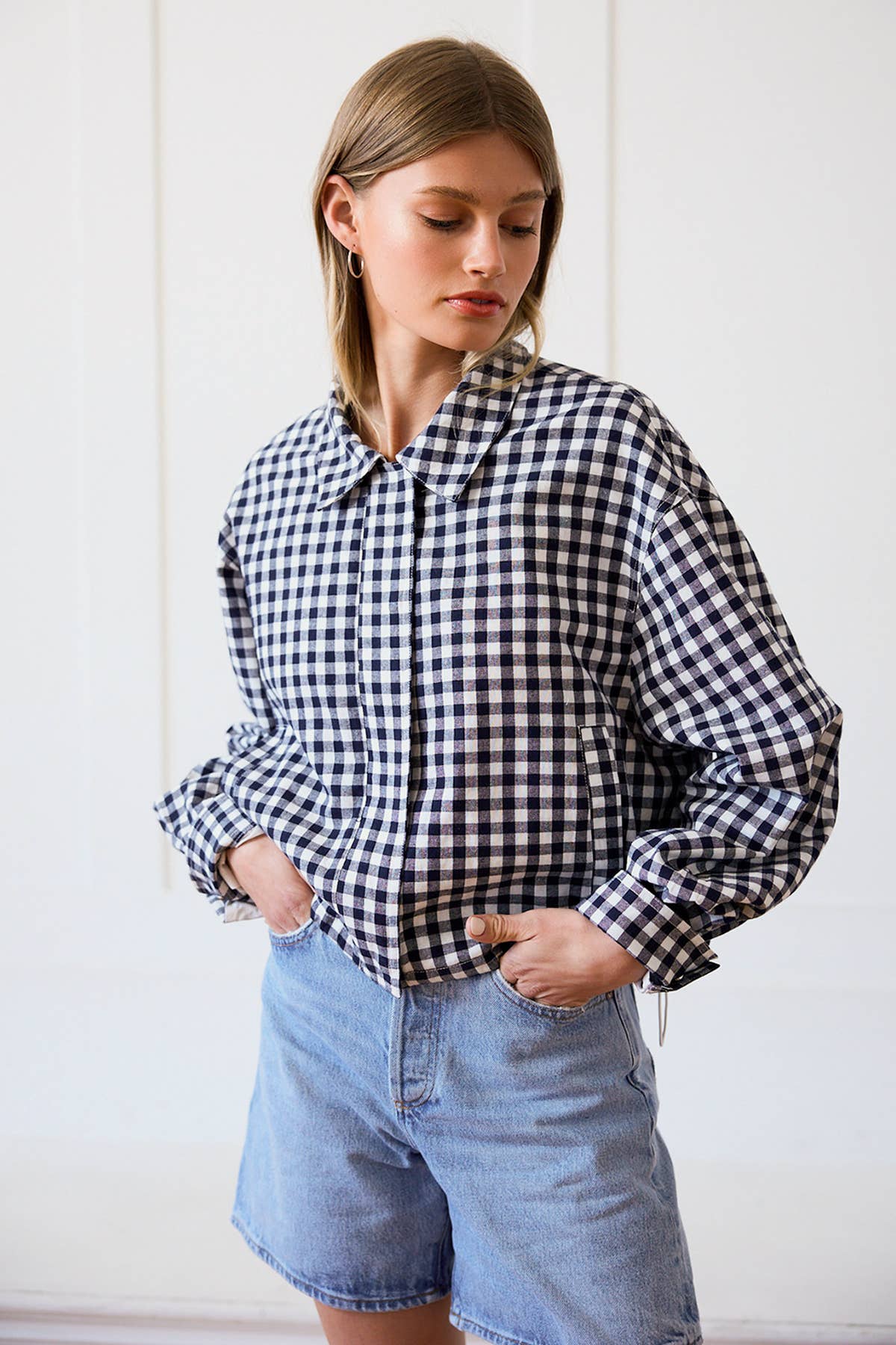 Lightweight navy gingham collared jacket 