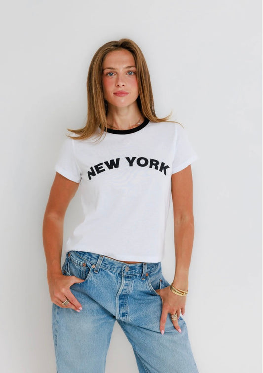 Sunny somewhere graphic tees New York tee black and white ringer tee shirt 