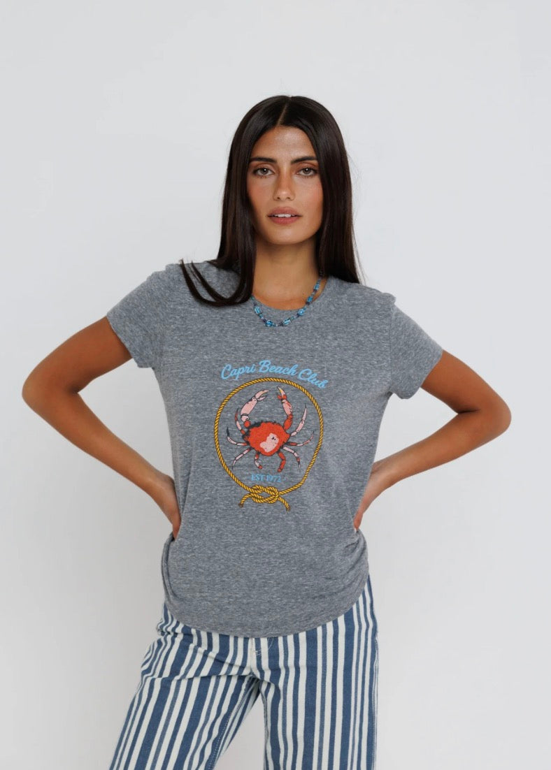 Sunny somewhere capri beach tee shirt soft grey tee shirts