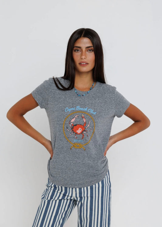 Sunny somewhere capri beach tee shirt soft grey tee shirts