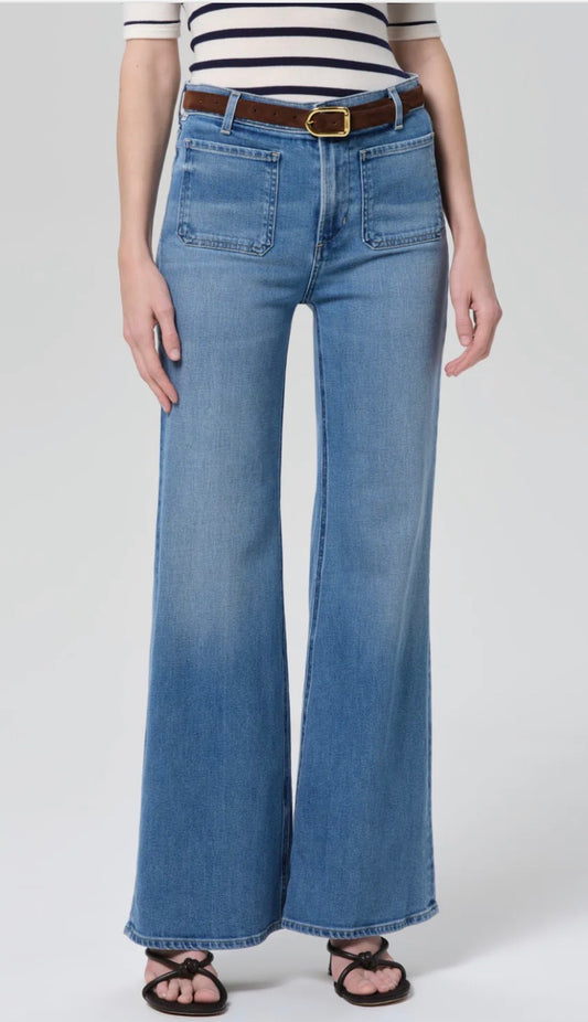 Women’s Paige jeans patch pocket long wide leg denim 