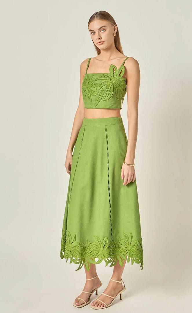 Women’s matching set green palm leaf English factory 