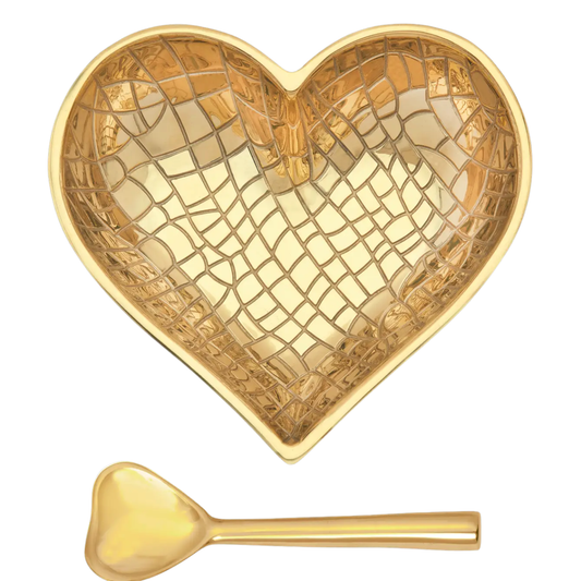 Happy Bright Gold Croco Heart with Heart Spoon