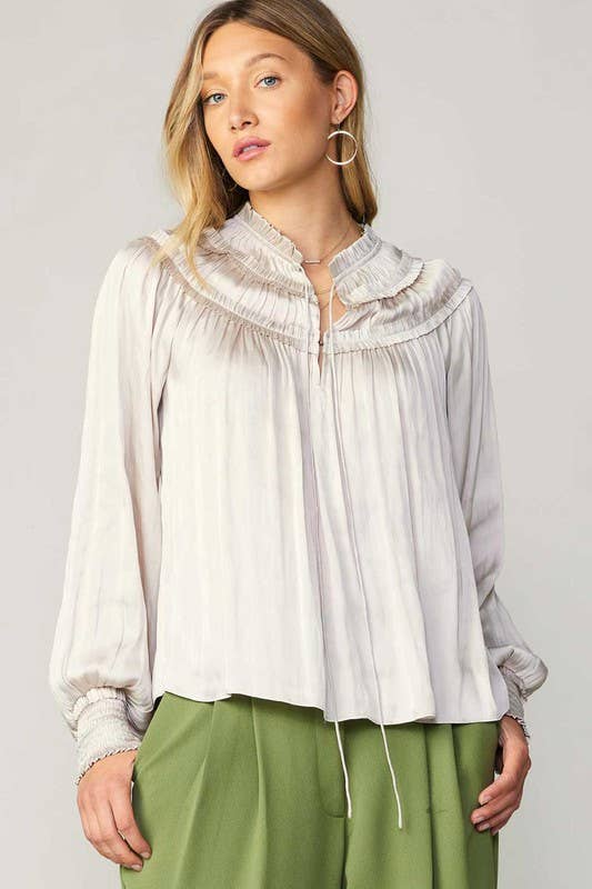 Ruffle Detail Blouse W/ Smocked Cuffs