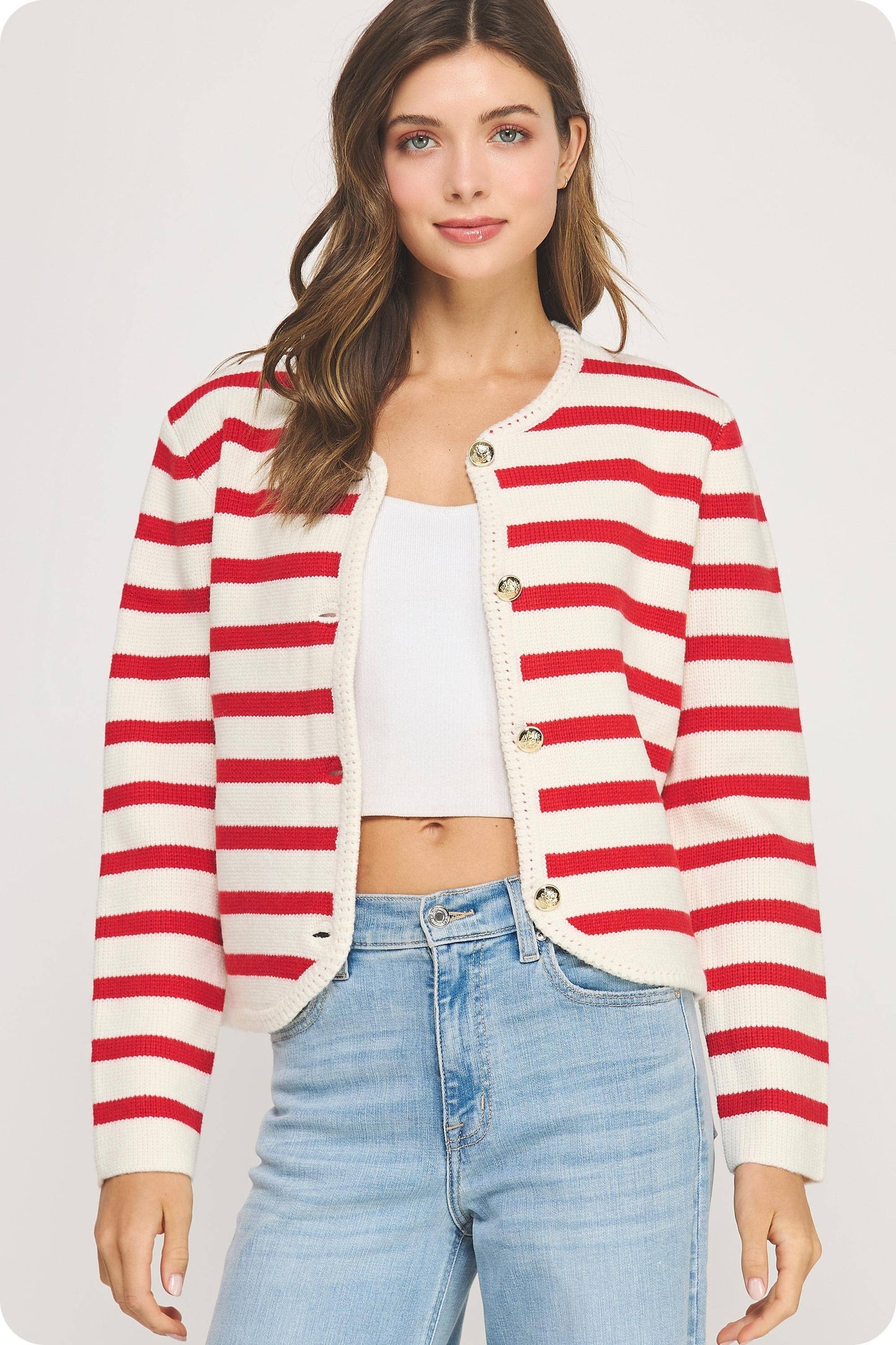 Button Down Stripe Cardigan