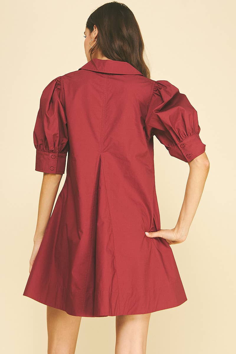 Puff Sleeve V Neck Mini Dress