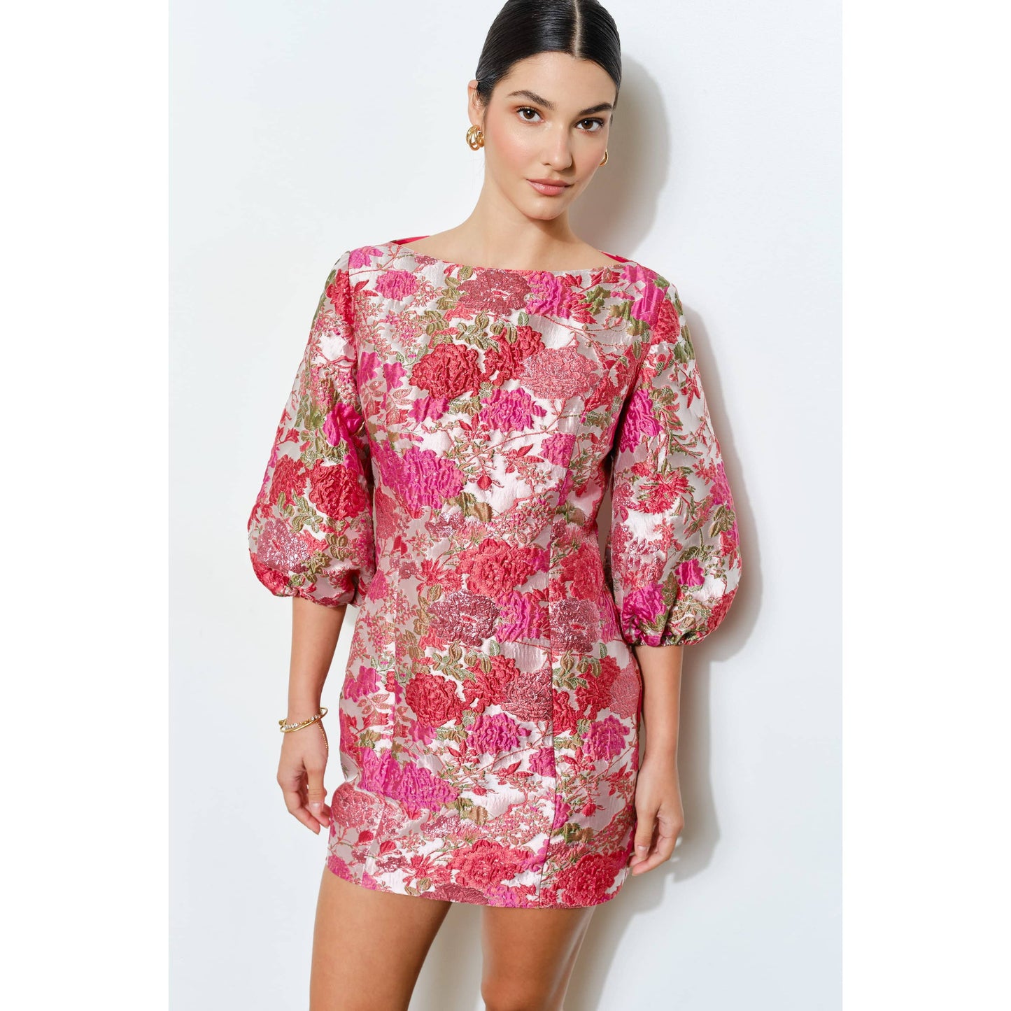 Metallic Floral Jacquard Dress