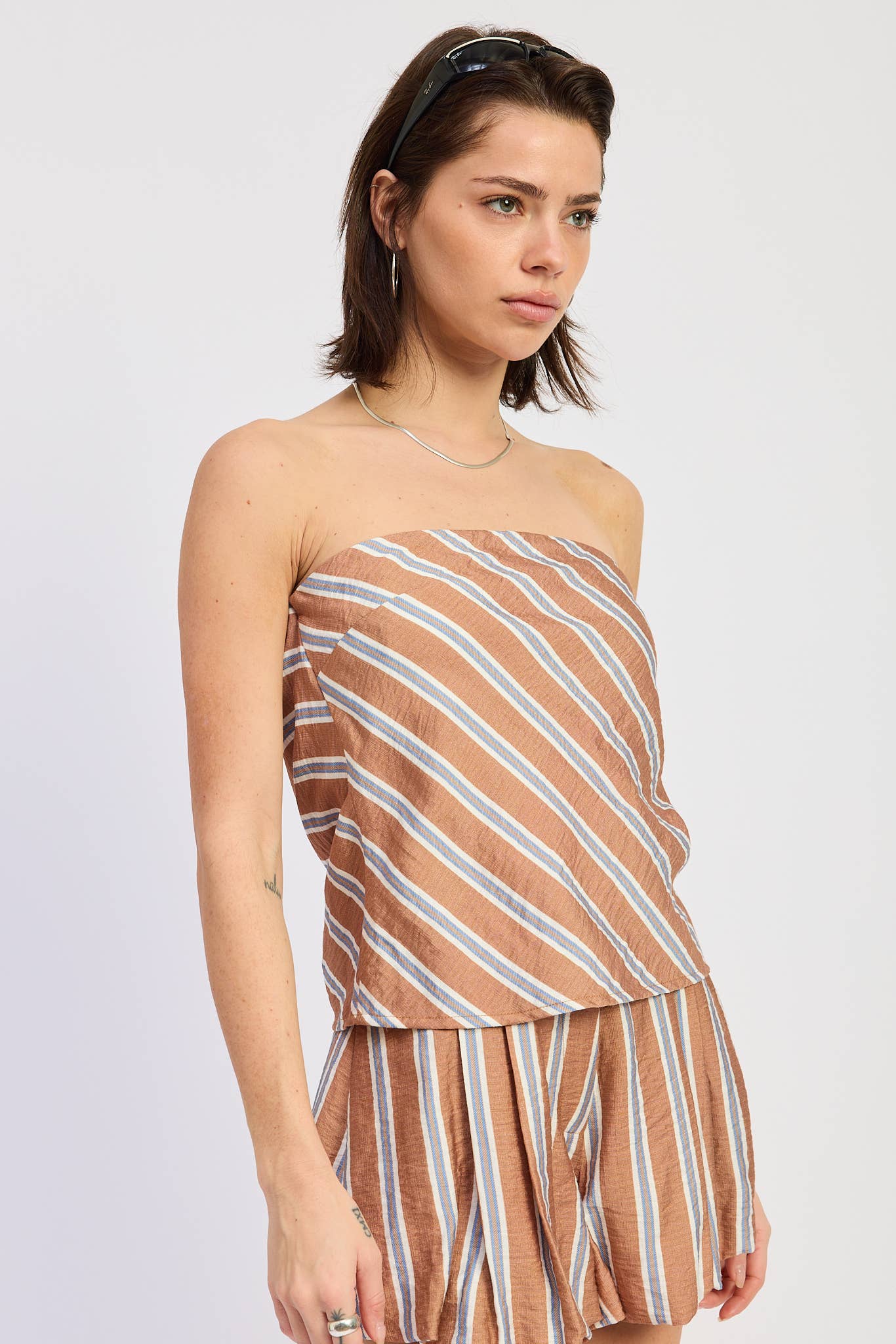 Striped Silky Top & Shorts Set
