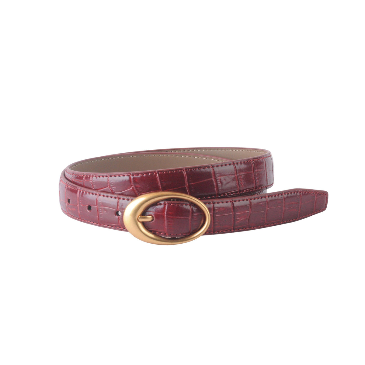 Croco Clean Stitched Belt with Oval Buckle